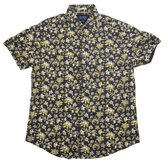 Denim & Flower Other - Denim & Flower Button Up Mens M Navy Gold Floral Baroque Slim Fit Cotton Shirt